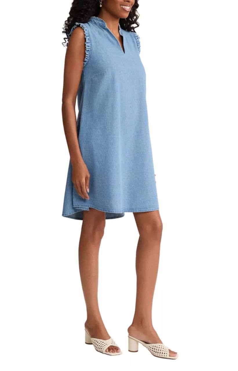 Jones New York Trapeze Chambray Ruffle Dress Pisces Wash PM NWT $99.50
