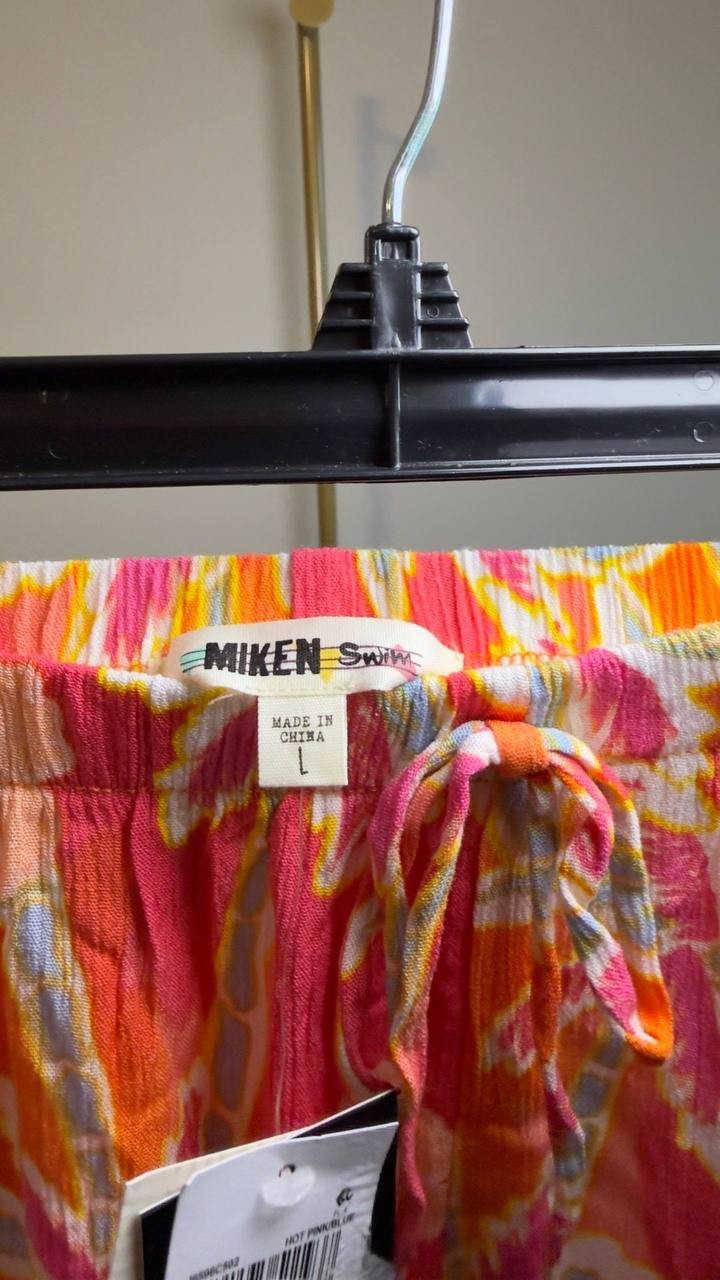 Miken Swim Palm Slit Cover‑Up Romper Palm Multi Multi L NWT $34