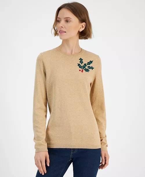 Tommy Hilfiger Holly Crewneck Cotton Sweater Sand XL NWT $69.50