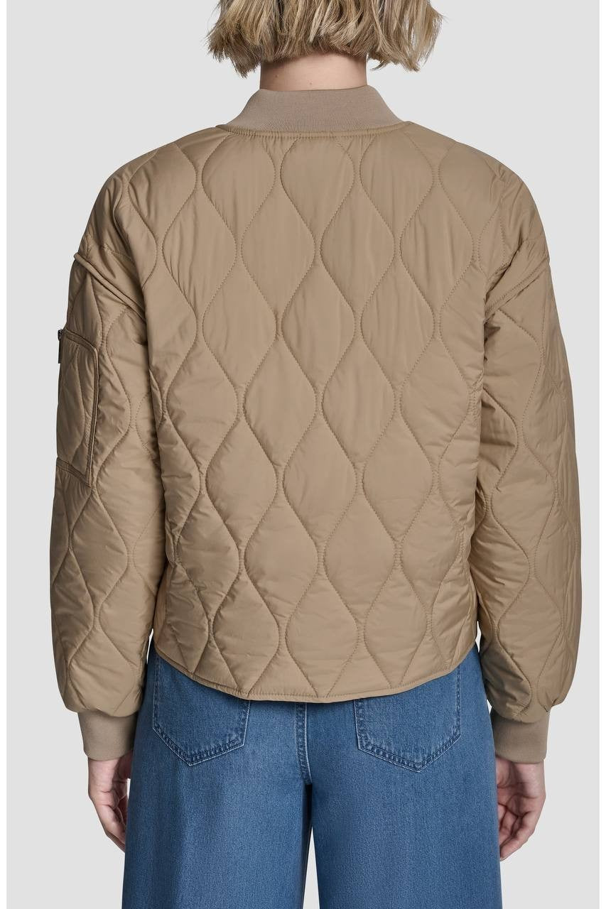 DKNY Quilted Bomber Jacket Travertine L NWT $149