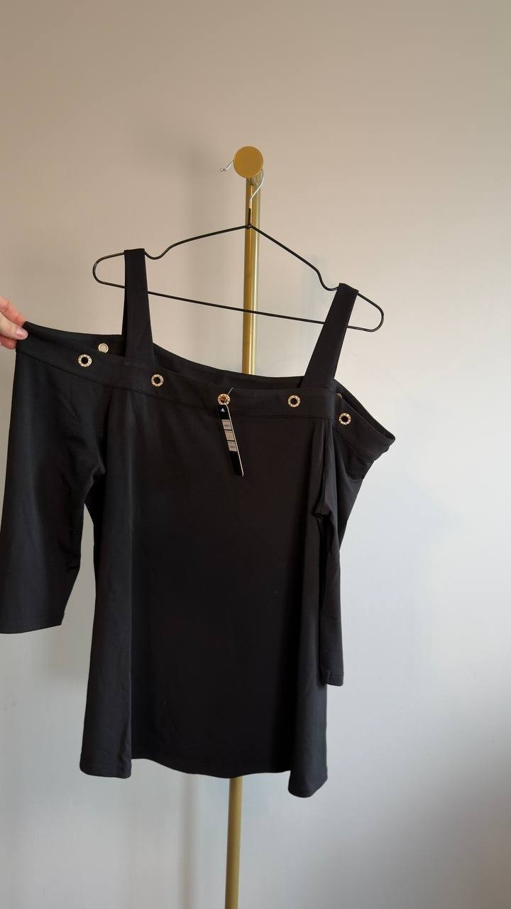 Belldini Grommet-Trim Cold Shoulder Top Black L NWT $59