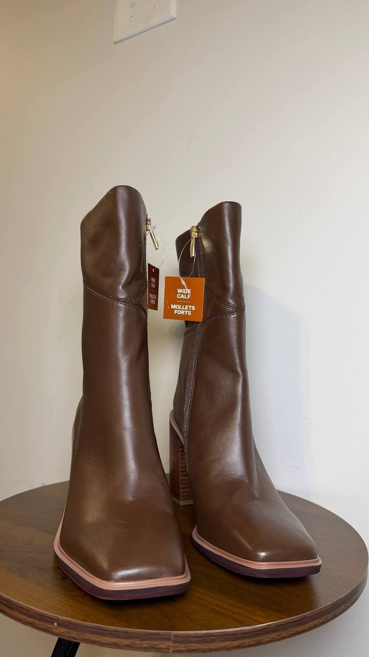 Franco Sarto Brown Leather Mid Shaft Boots 8.5M NIB MSRP $180