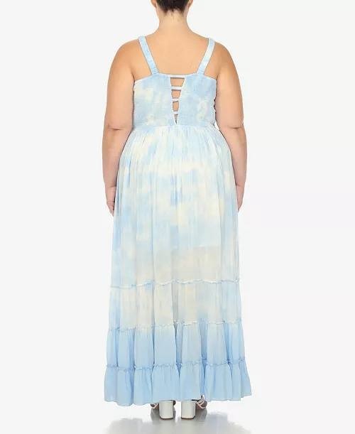 White Mark Plus Smocked Ruffle Maxi Dress Blue 3X NWT $84