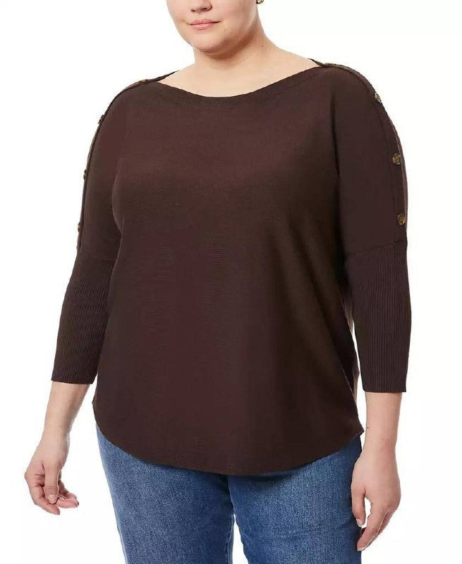 Melissa Paige Button‑Sleeve Boat‑Neck Sweater – Chicory Coffee – XL– NWT–$46.50