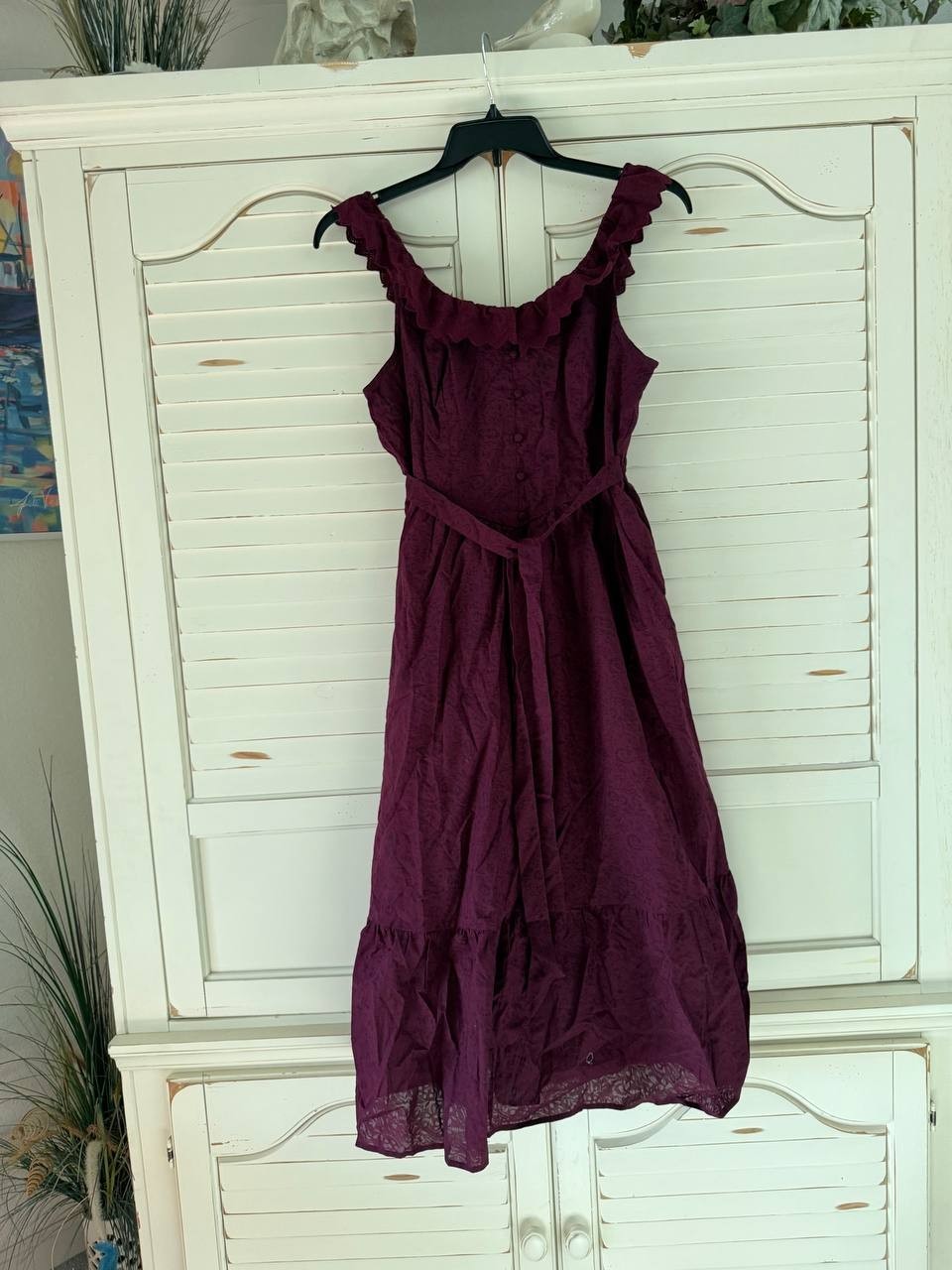And Now This Dress PL Deep Cranberry Cotton Ruffle Scoop Maxi NWT MSRP $69