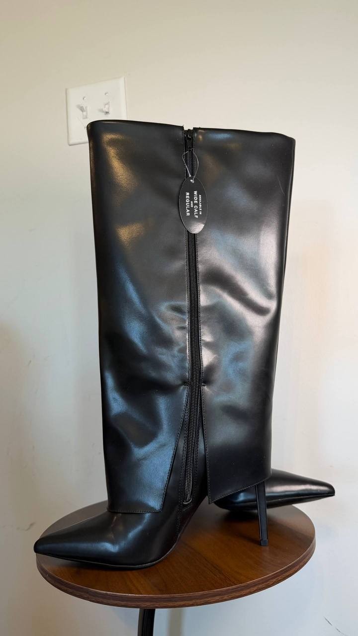 INC Skylar Fold Over Cuffed Knee High Boots Black 12M WC Man‑Made $130 NWB