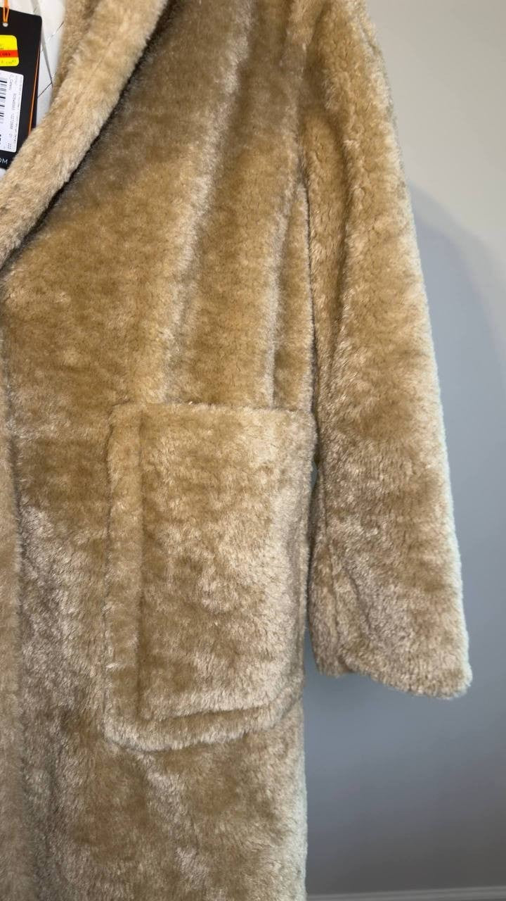 BOSS Orange Oversized Teddy Faux‑Fur Coat Camel Size 10  NWT $349