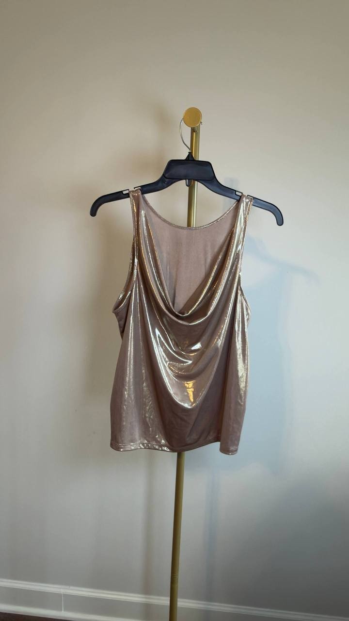 BOSS  Esarah Metallic Scoop‑Neck Tank Beige L NWT $79