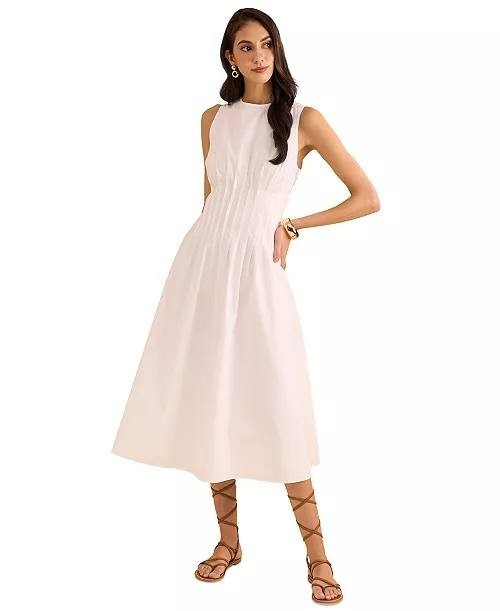 1.STATE Sleeveless Pintuck Cotton Midi Dress White, Size 10, Button Back