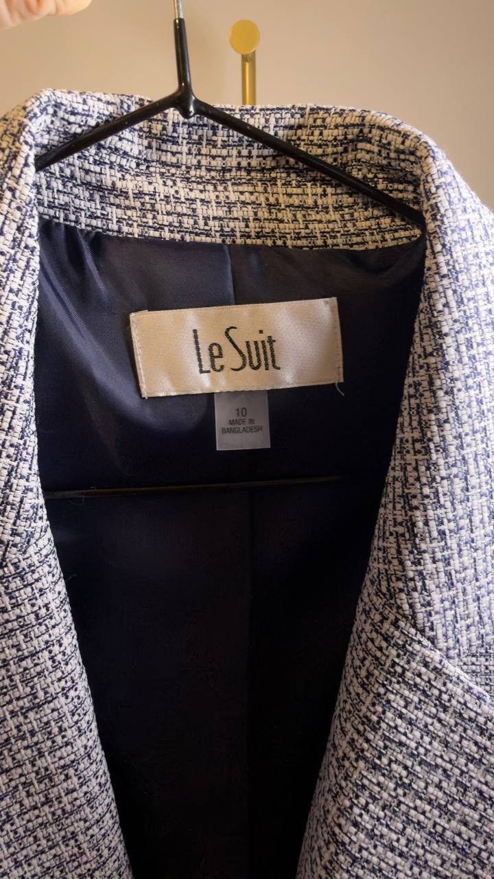 Le Suit Tweed Topper Jacket Indigo White 10 NWT $100