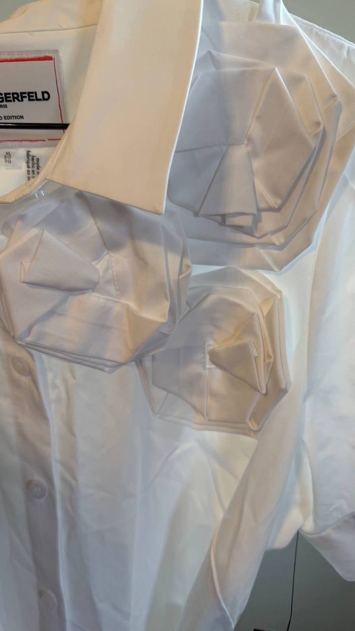 Karl Lagerfeld Paris Flower Corsage Shirtdress White Size XL NWT $189