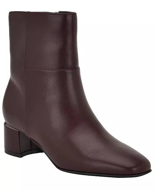 Calvin Klein Parry Block Heel Ankle Booties Dark Red 11M Man‑Made $129 NWB