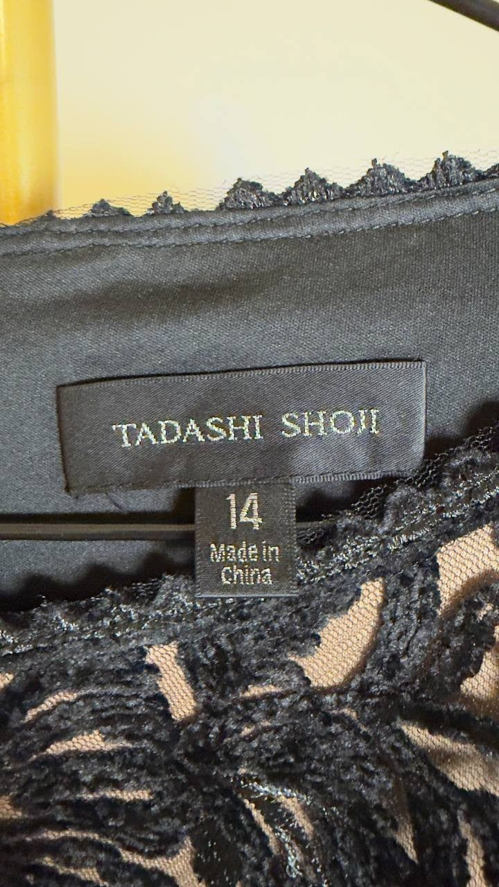 Tadashi Shoji Forena Embroidered Crepe Gown Black/Nude 14 NWT $478