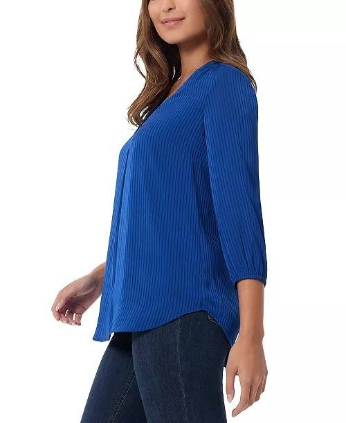 Jones New York Petite Striped Blouson‑Sleeve V‑Neck Blouse Blue PM $69.50 NWT