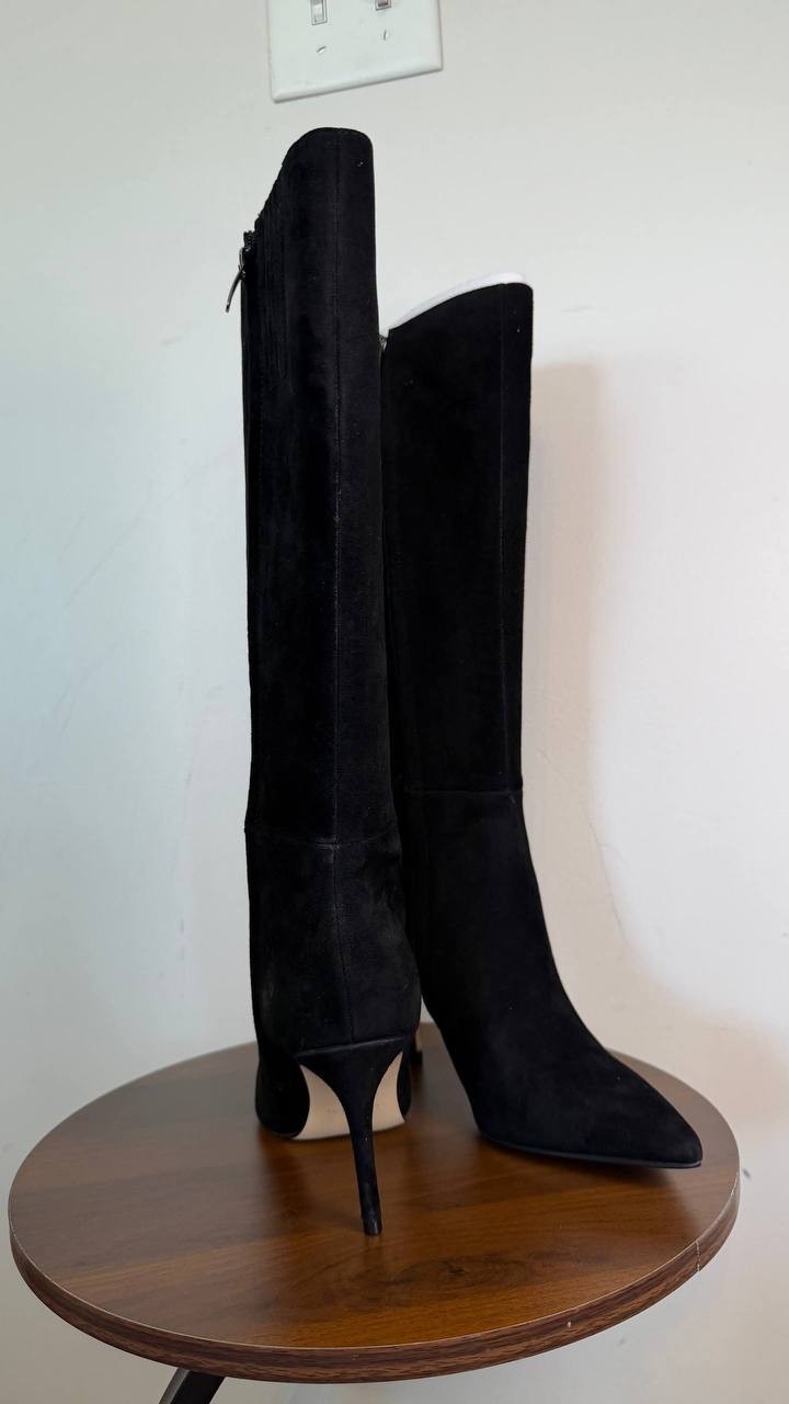Nine West Cook Tall Stiletto Dress Boots Black 6M Suede Knee High $249 NWB