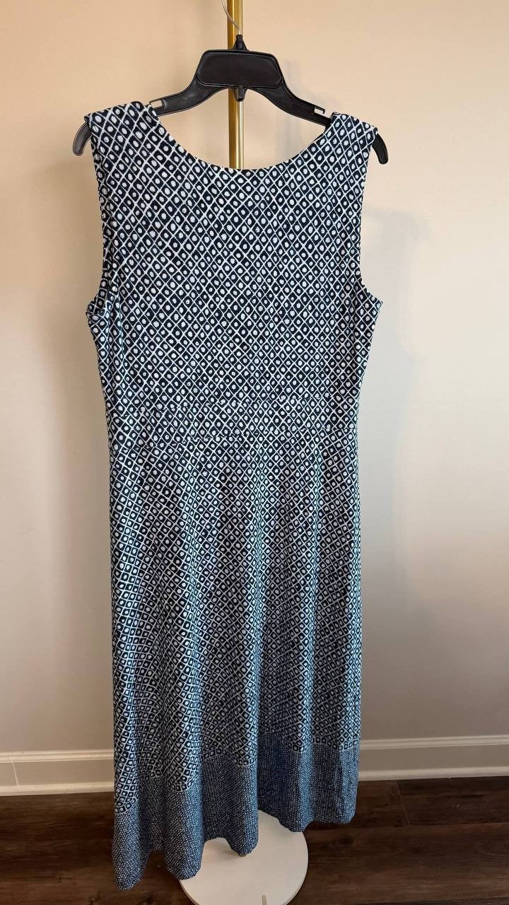 Nic + Zoe Ella Coastal Geo Print Fit & Flare Midi Dress Blue Multi L NWT