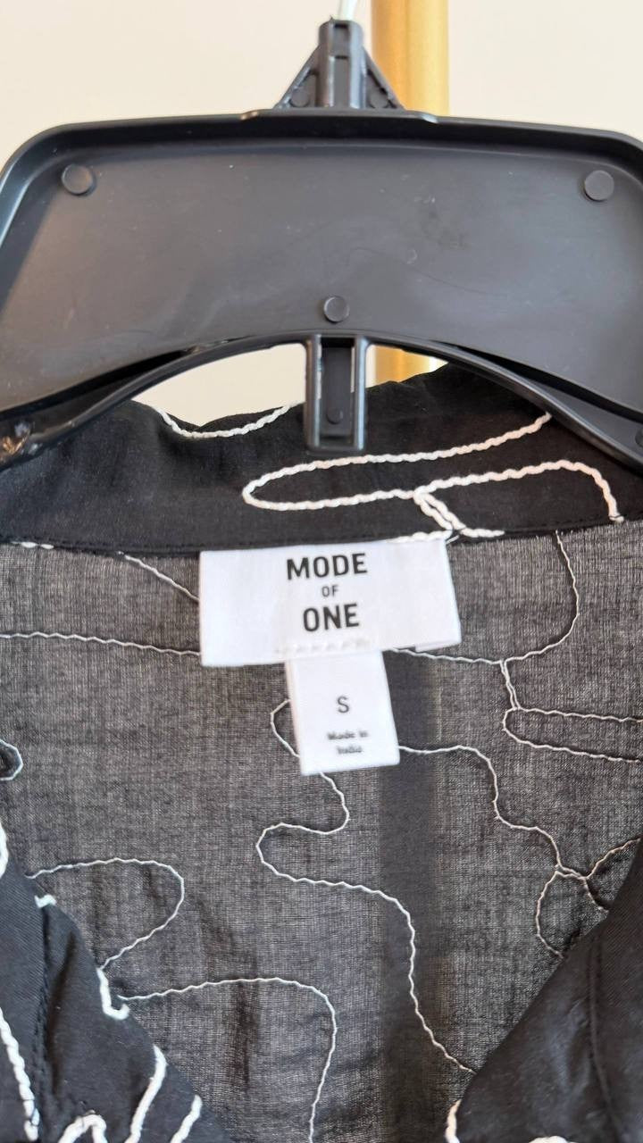 Mode of One Men’s Relaxed‑Fit Embroidered Poplin Camp Shirt Black S NWT