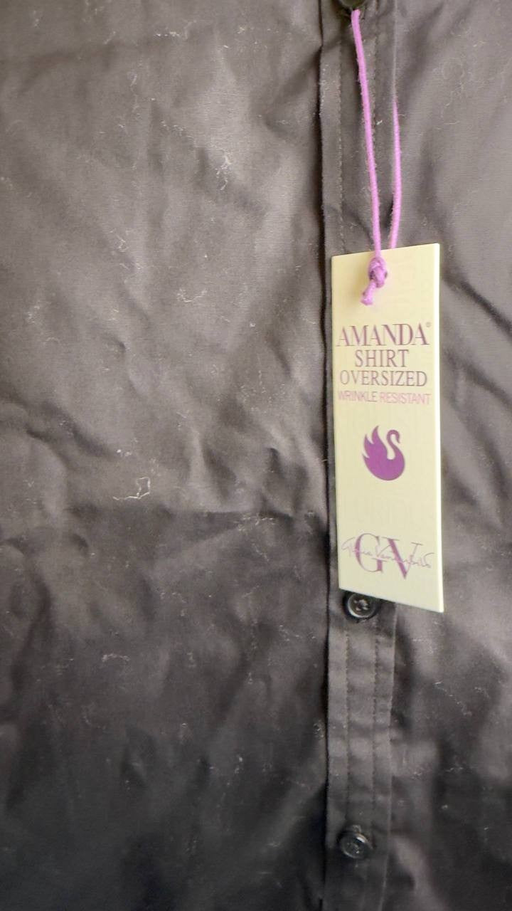 Gloria Vanderbilt Amanda Cotton Beaded‑Shoulder Blouse Black L NWT $54