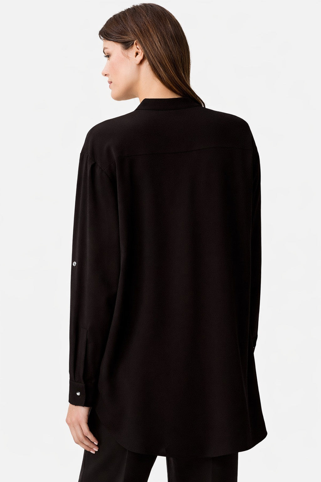 Calvin Klein Crepe Relaxed Button‑Front Shirt Black M NWT $79