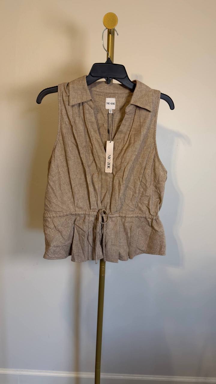 NIC+ZOE Cotton Linen Drawstring Vest Brown Mix XL NWT $128