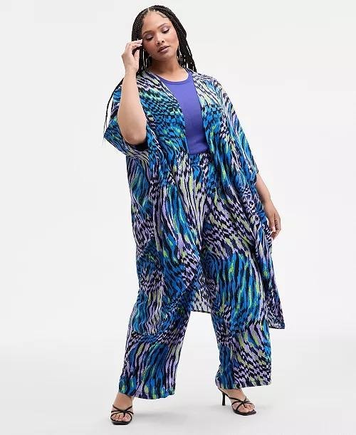 Nina Parker Trendy Plus Size Printed Kimono Abstract Animal 3X/4X NWT $99