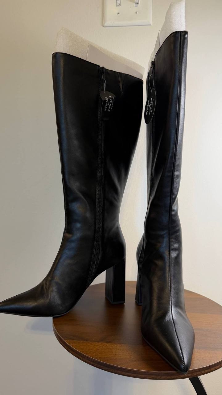 Wild Pair Islah Boots 9.5M Black Man‑Made Knee‑High Pointed Toe NIB msrp$99.90