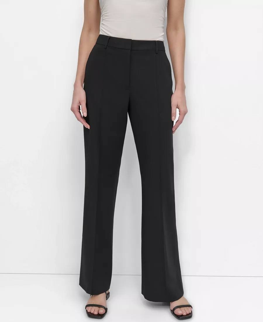 DKNY Pintuck Mid‑Rise Flare‑Leg Pants Black Size12 NWT msrp$99