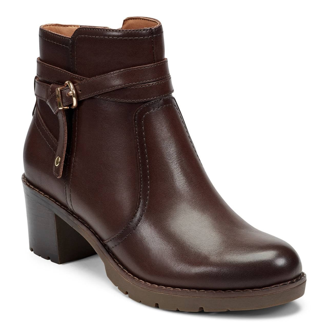 Easy Spirit Carter Ankle Booties Dark Brown 10W Leather Block Heel $159 NWB