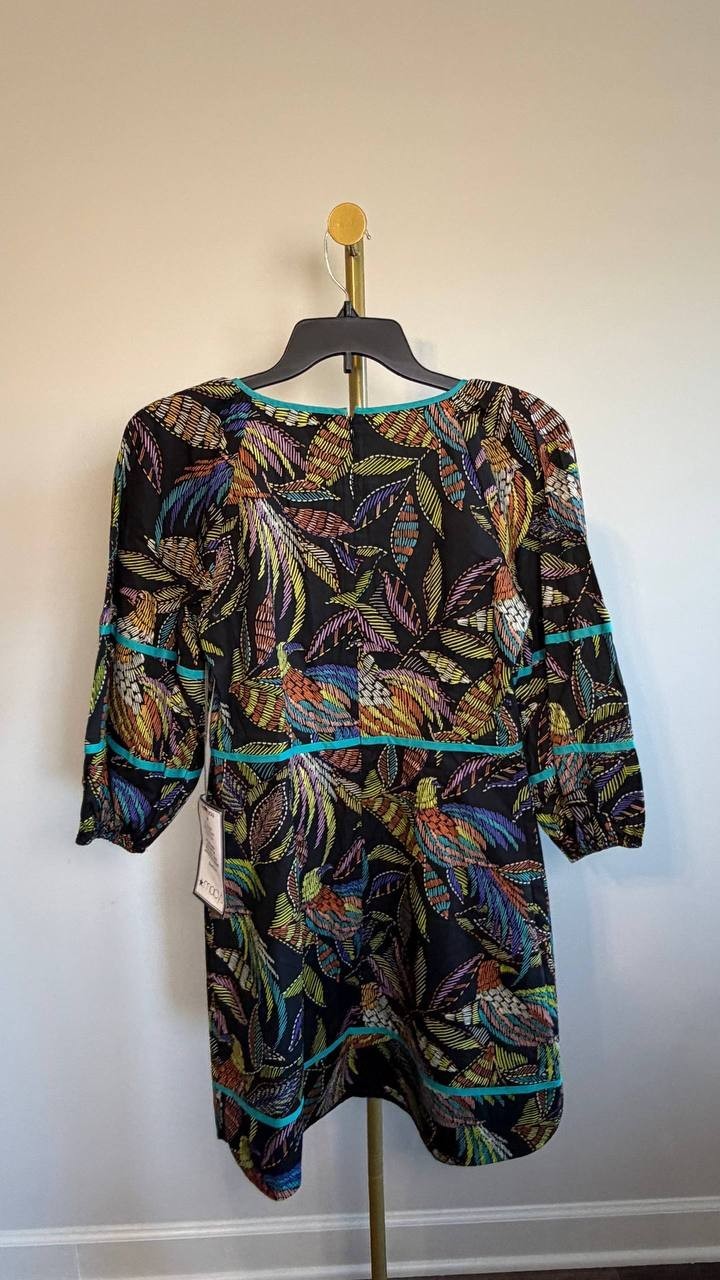 Vince Camuto Puff Sleeve Cotton Poplin Dress Black Multi 8 NWT $138