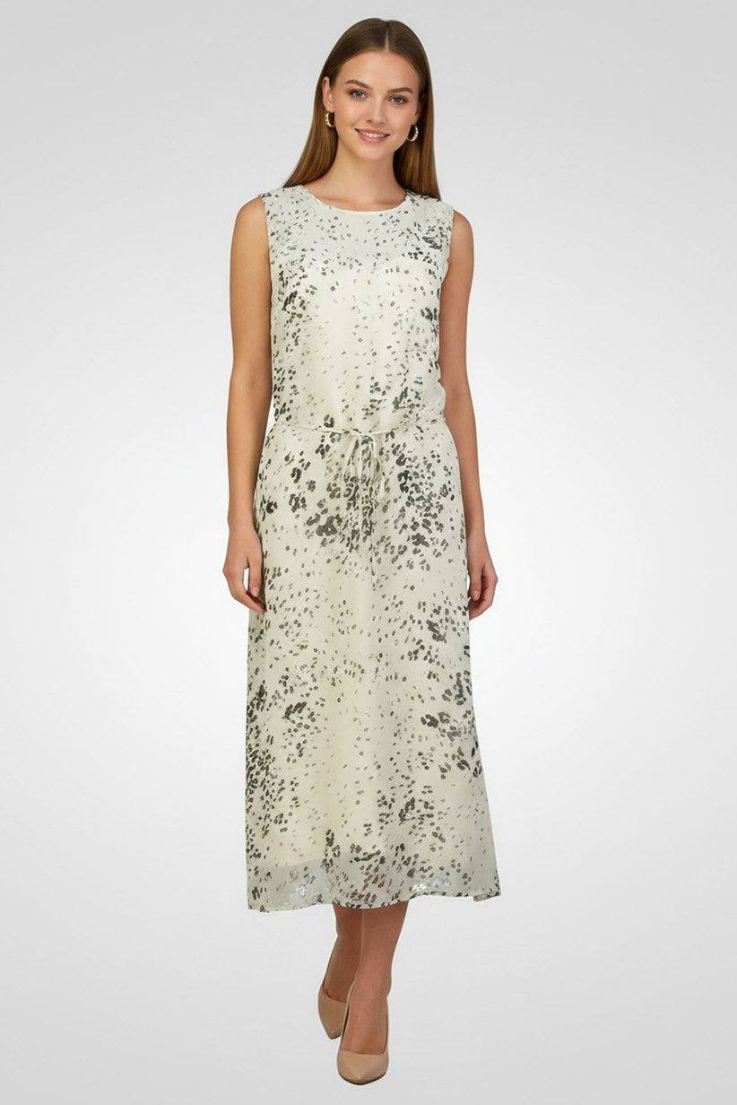 Calvin Klein Sleeveless Printed Midi Dress White Black XL NWT $149