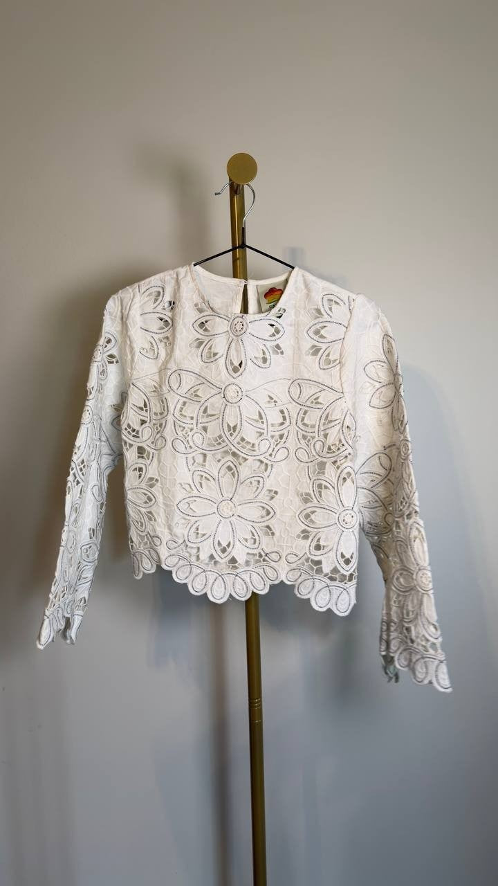 FARM Rio Flowers Richelieu Blouse White XXS NWOT