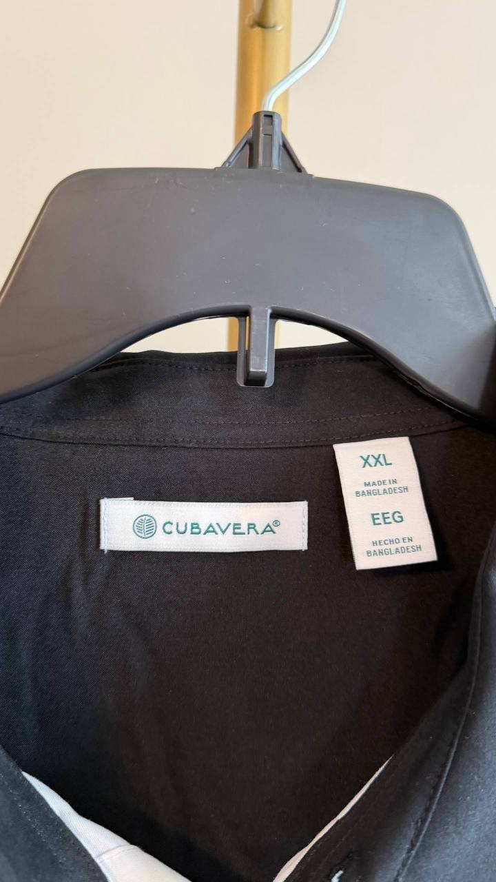 Cubavera Colorblock Embroidery Short Sleeve Shirt Black/White XXL NWT