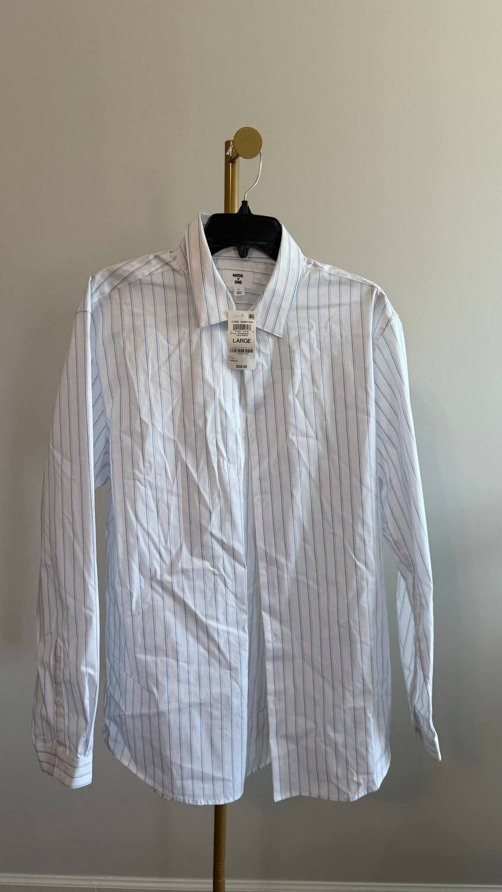 Mode of One Men’s Slim‑Fit Button‑Down Sport Shirt Pale Indigo Stripes L NWT