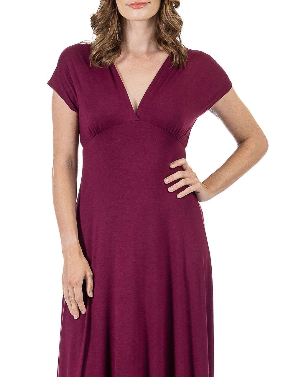 24Seven Comfort Apparel Women’s Cap Sleeve V‑Neck Maxi Dress Wine 1X $48.99 NWT