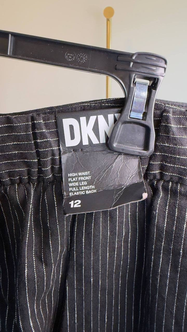 DKNY High Waist Flat Front Wide Leg Pants Black/White 12 NWT $109