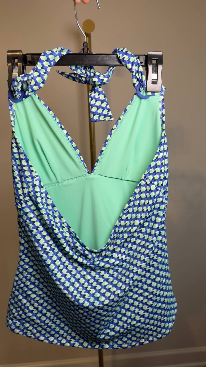 Tommy Bahama Palm Modern Mosaic Tankini Top Beach Class Blue M NWT $85.50