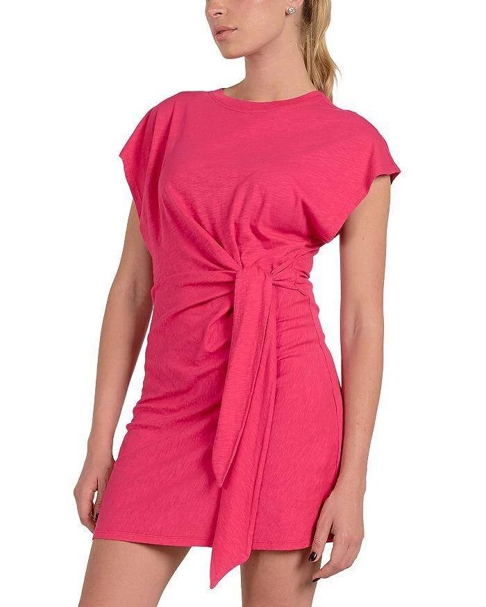 Elan Fuchsia Short Sleeve Side Tie Cotton Sheath Dress, Size M, Vacation