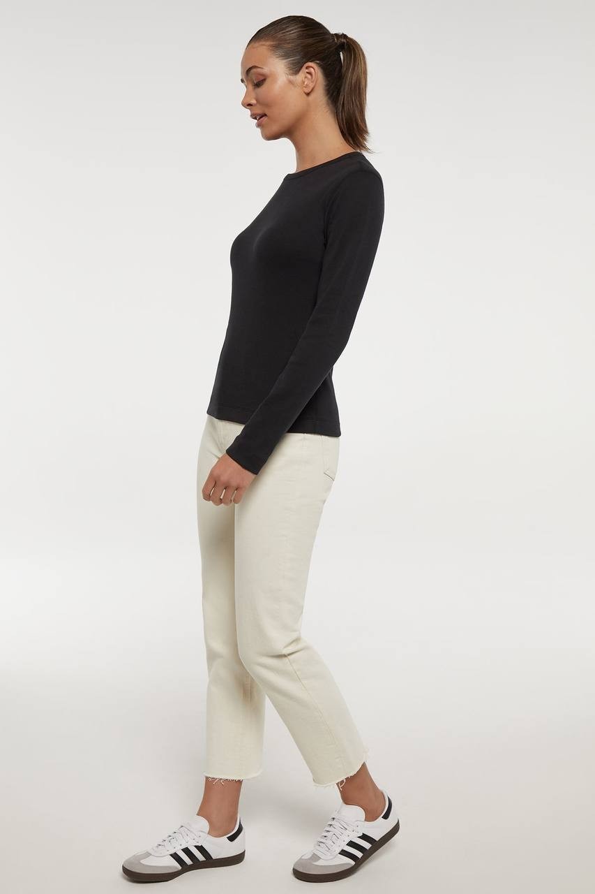 Three Dots Ribbed Crew Neck Long Sleeve Tee Black NWT - Women's Size L