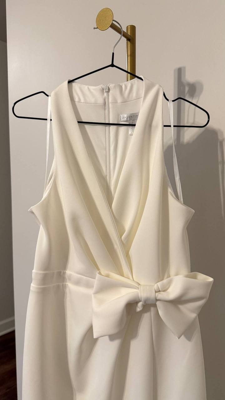 London Times Halter Midi Dress with Bow White Ivory 8 Excellent Cond msrp$99