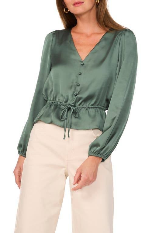 1.STATE Drawstring Waist V‑Neck Peplum Top Green SizeXS NWT Missing Button