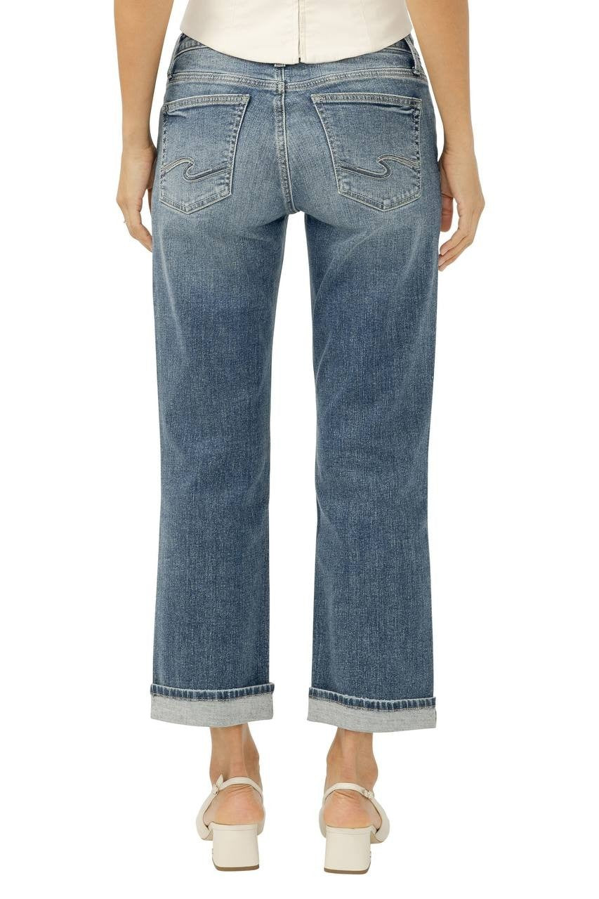 Silver Jeans Chelsea Ripped Boyfriend Straight Ankle Jeans Malabar 34 NWT $94