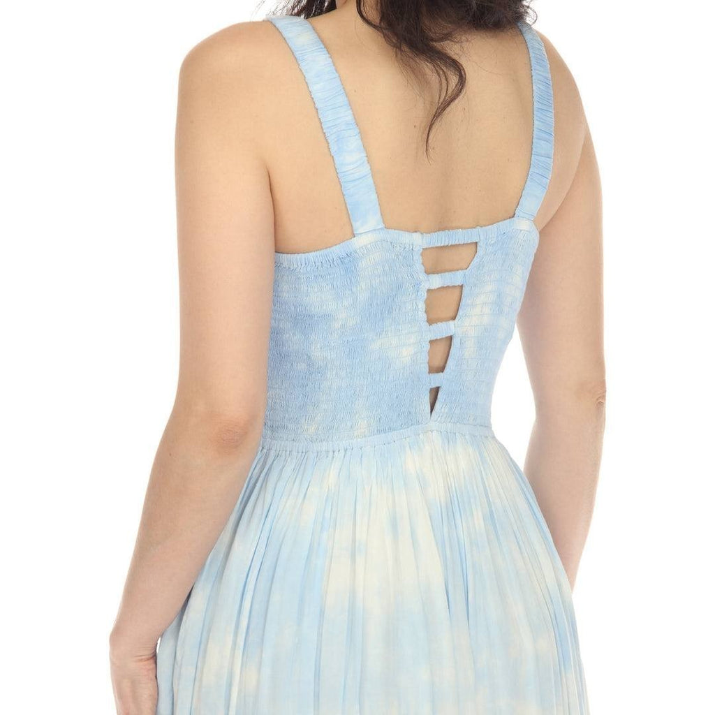 White Mark Smocked Ruffle Maxi Dress Blue S NWT $80