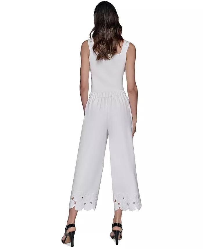 Karl Lagerfeld Paris  Floral-Hem Pull-On Pants Soft White 12 NWOT $229