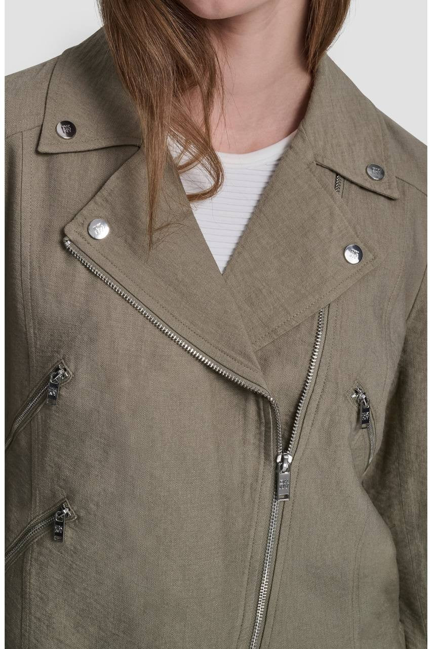 DKNY Crinkle Moto Jacket Light Fatigue XL NWOT $139