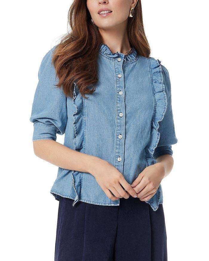 Sam Edelman Alice Ruffled Button‑Down Top Blue XS NWT $119