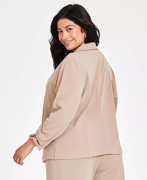 Bar III Blazer PS Warm Ginger Petite Knit Drape Front Ruched Sleeve Open NWT