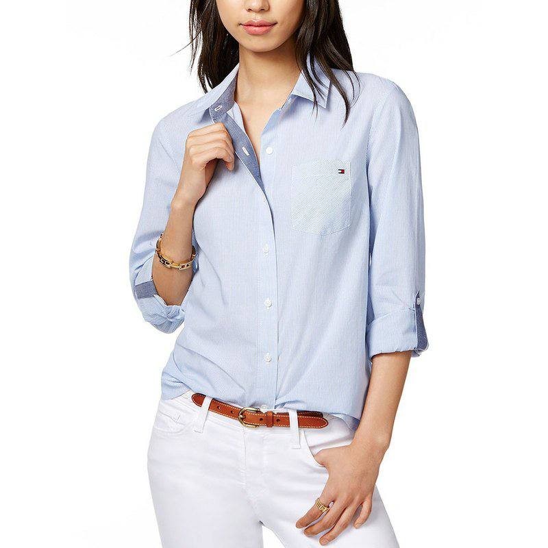 Tommy Hilfiger Core Micro Stripe Long Sleeve Shirt Blue, Size M, Cotton