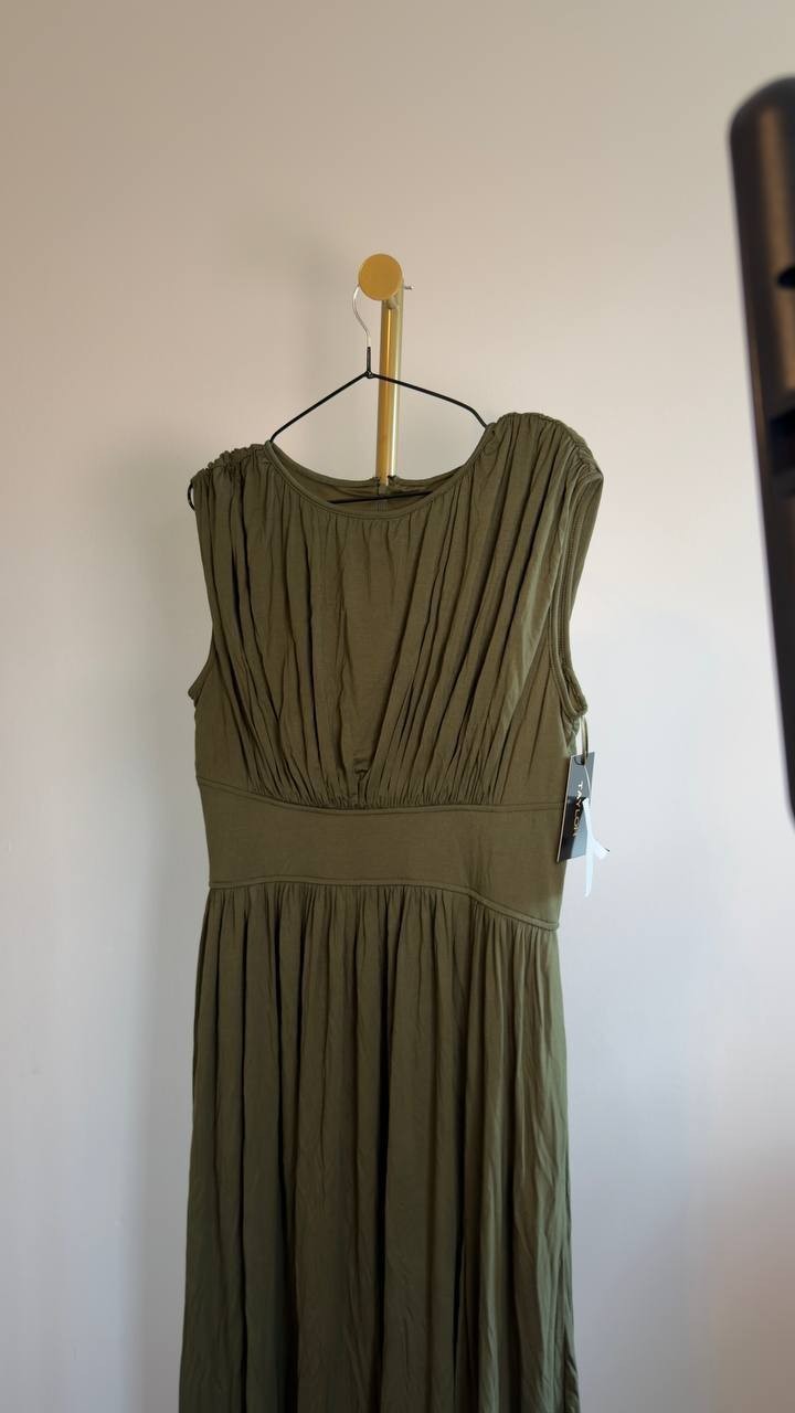 Taylor Cinched Waist Ruched Crewneck Dress Olive 10 NWT $199