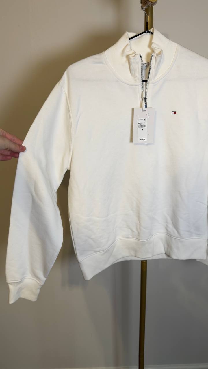 Tommy Hilfiger Women’s Half‑Zip Sweatshirt Ecru M NWT $79.50