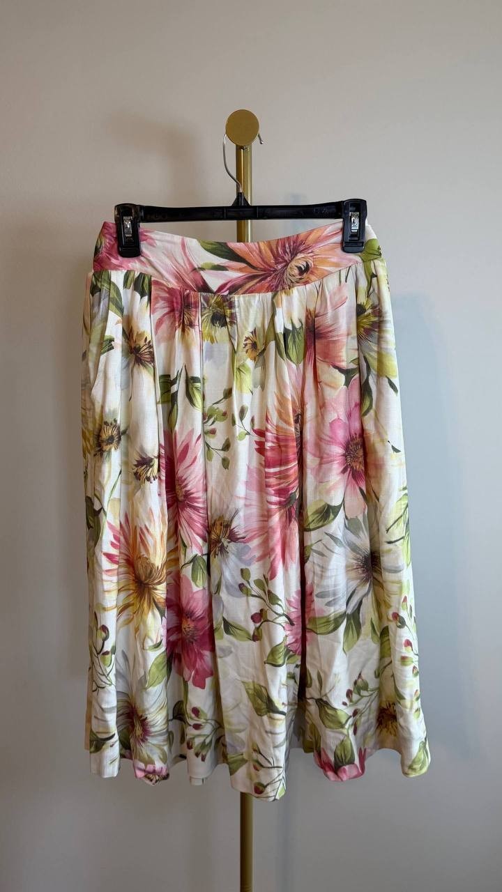 Guess Eco Elodie Floral Midi Skirt Daisies Print White Yellow Size S NWT $118